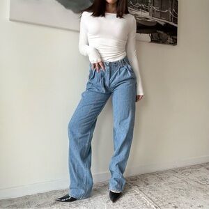 Deadstock 90s High Rise Light Wash Straight Leg Jeans | Vintage Minimalist Denim